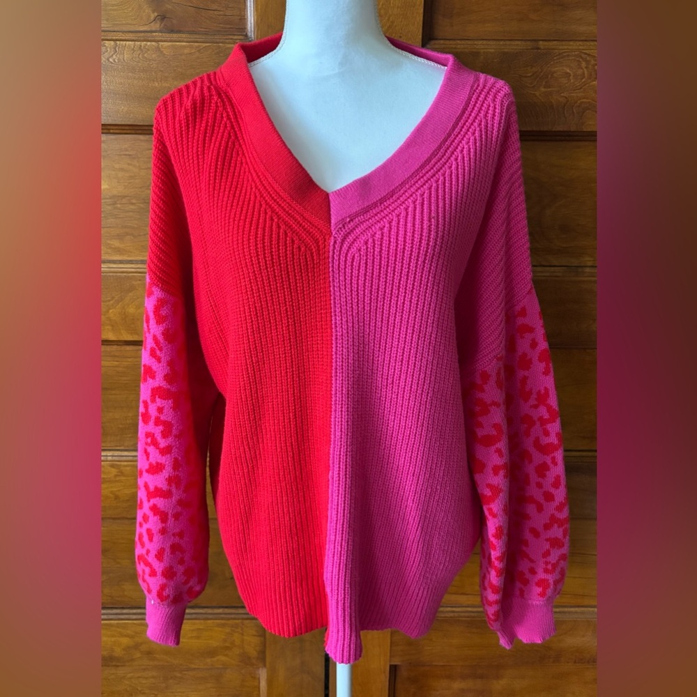 Miami Red and Pink V-Neck Sweater